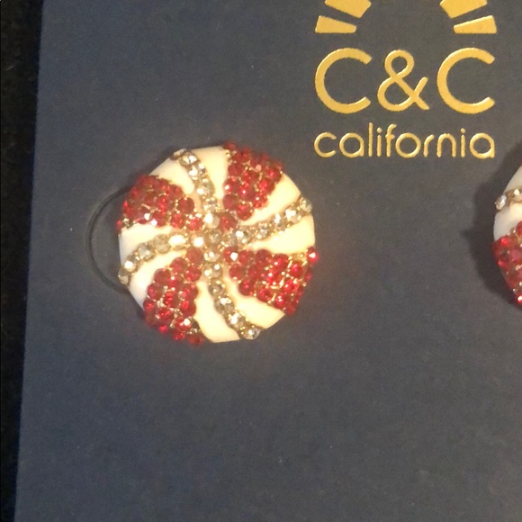C&C Peppermint Swirl Crystal Candy Stud Earrings - Picture 8 of 9